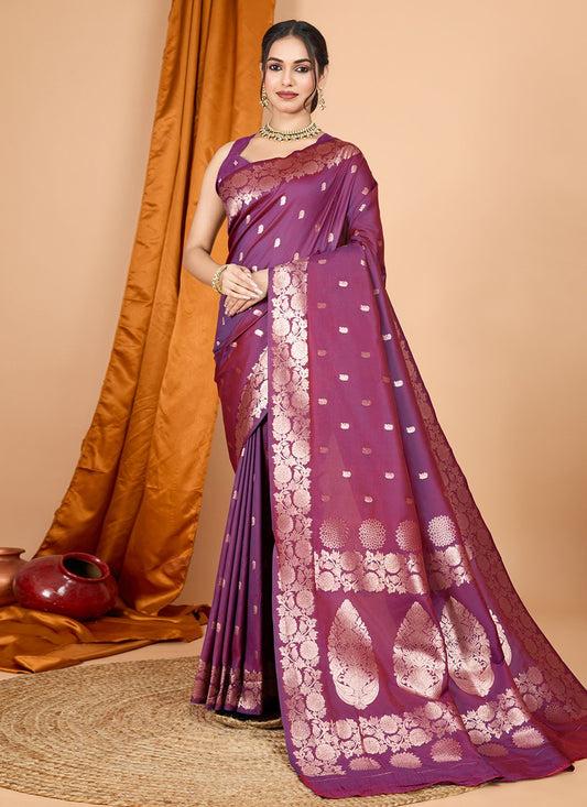 Woven Banarasi Silk Wine Trendy Saree S15066