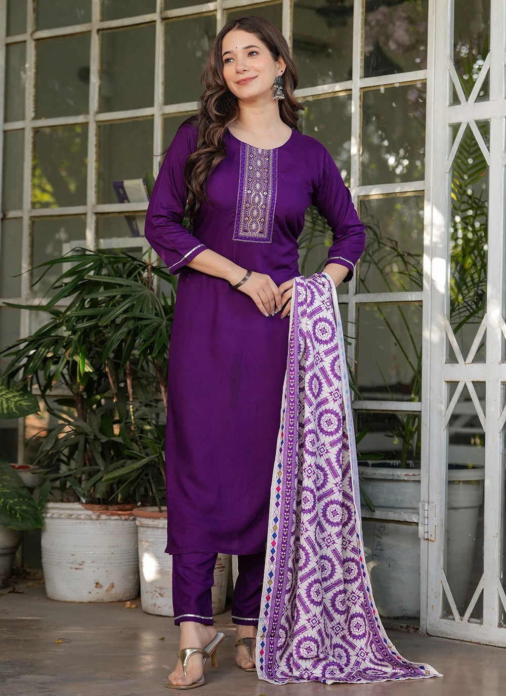 Embroidered Rayon Wine Salwar Suit T6092