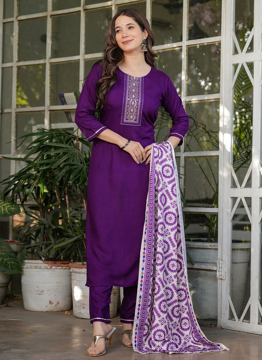 Embroidered Rayon Wine Salwar Suit T6092