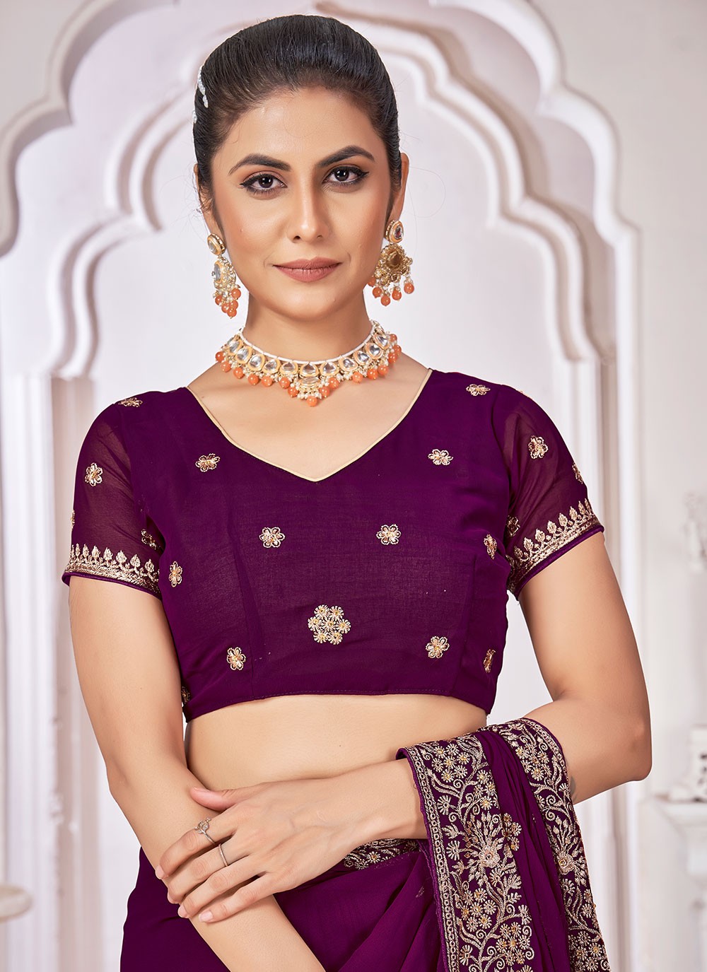 Classic Embroidered Georgette Saree - S7301