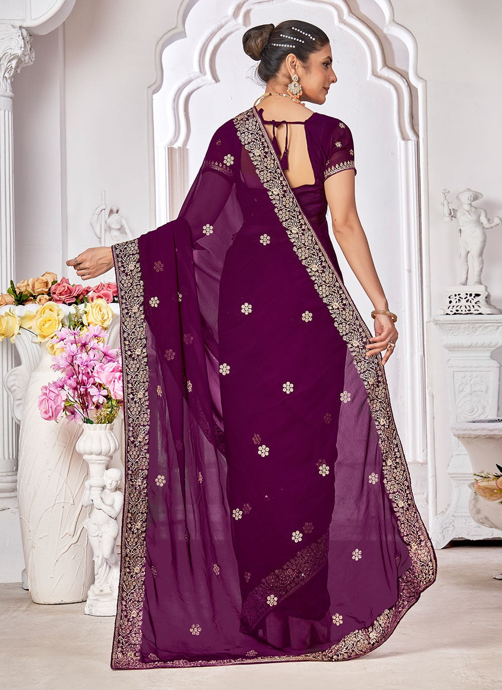 Classic Embroidered Georgette Saree - S7301
