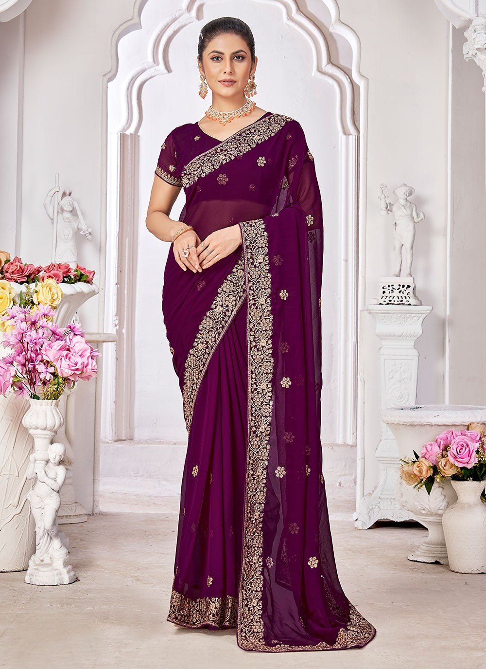 Classic Embroidered Georgette Saree - S7301