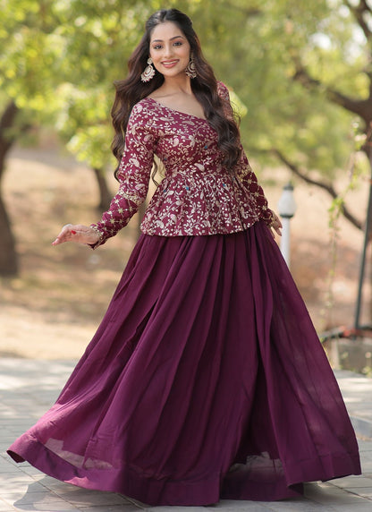 Plain Vichitra Silk Readymade Lehenga Choli - L2085