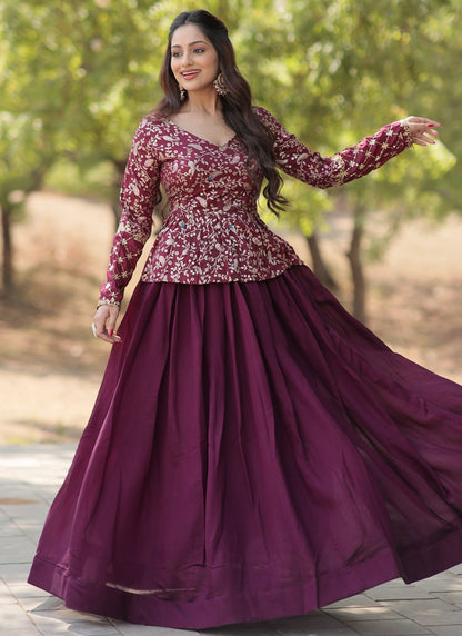 Plain Vichitra Silk Readymade Lehenga Choli - L2085