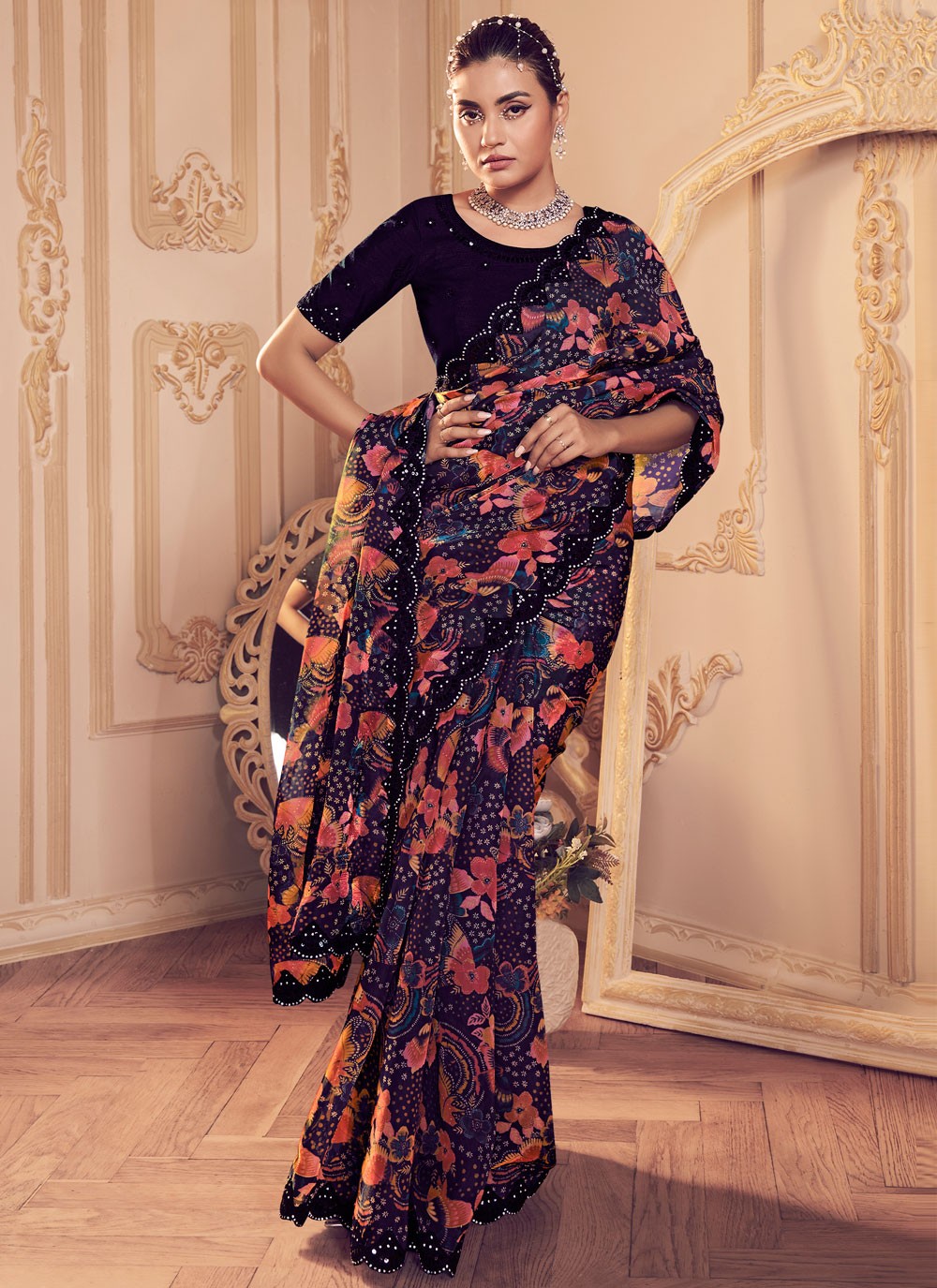 Classic Printed Fancy Fabric Saree - S6360