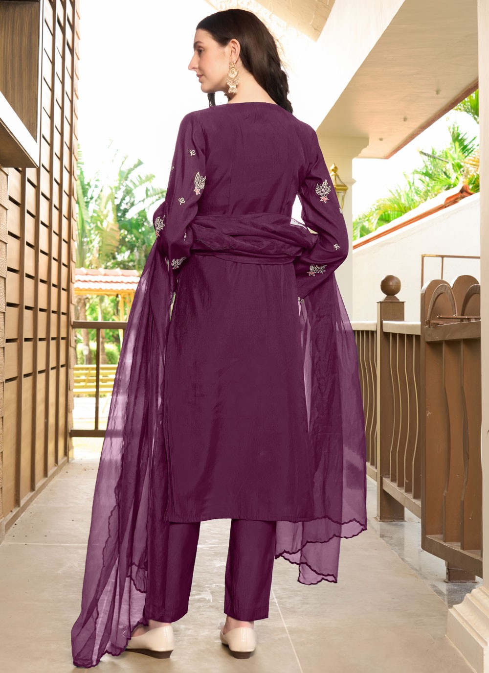 Salwar Suit Embroidered Wine Silk T5336
