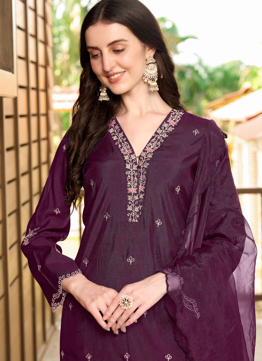 Salwar Suit Embroidered Wine Silk T5336