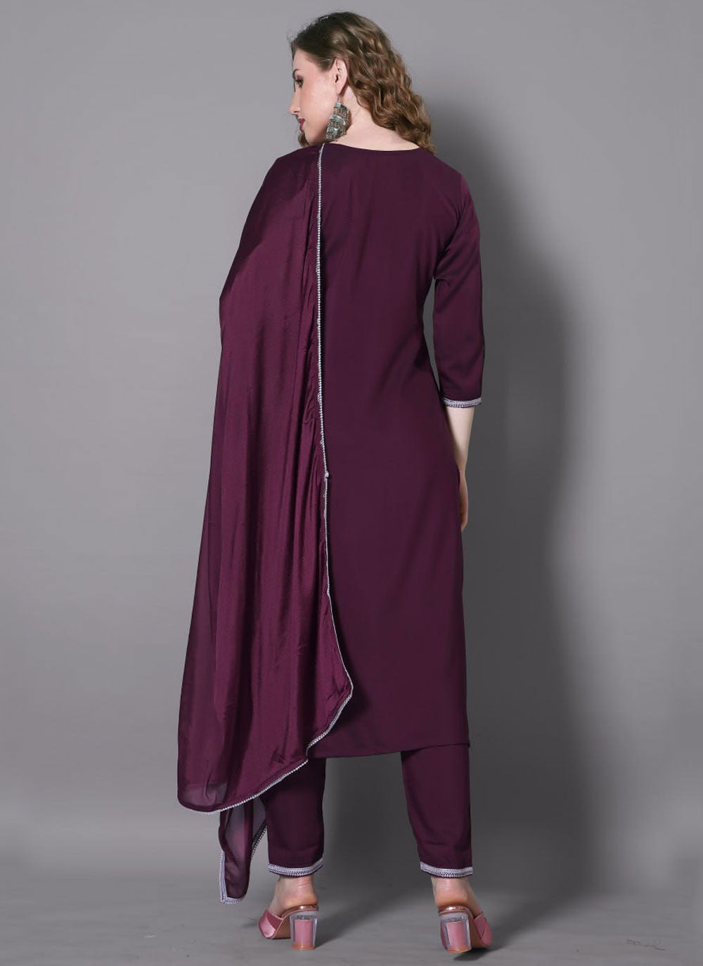 Salwar Suit Embroidered Wine Silk Blend T5297