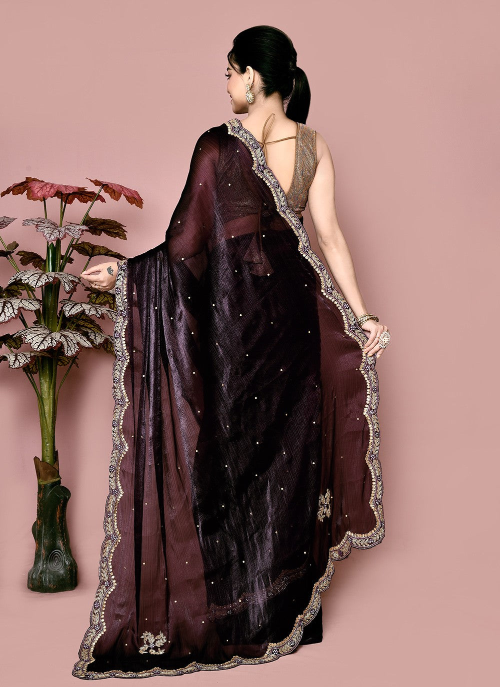 Classic Hand Embroidery Georgette Saree - S9372
