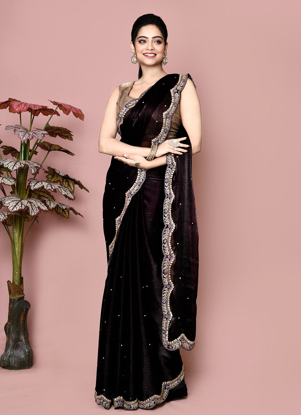 Classic Hand Embroidery Georgette Saree - S9372