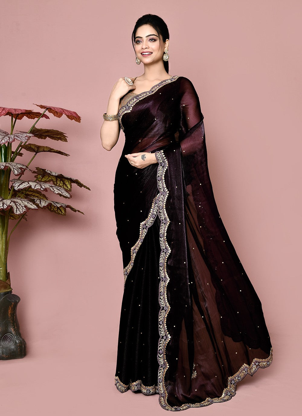 Classic Hand Embroidery Georgette Saree - S9372