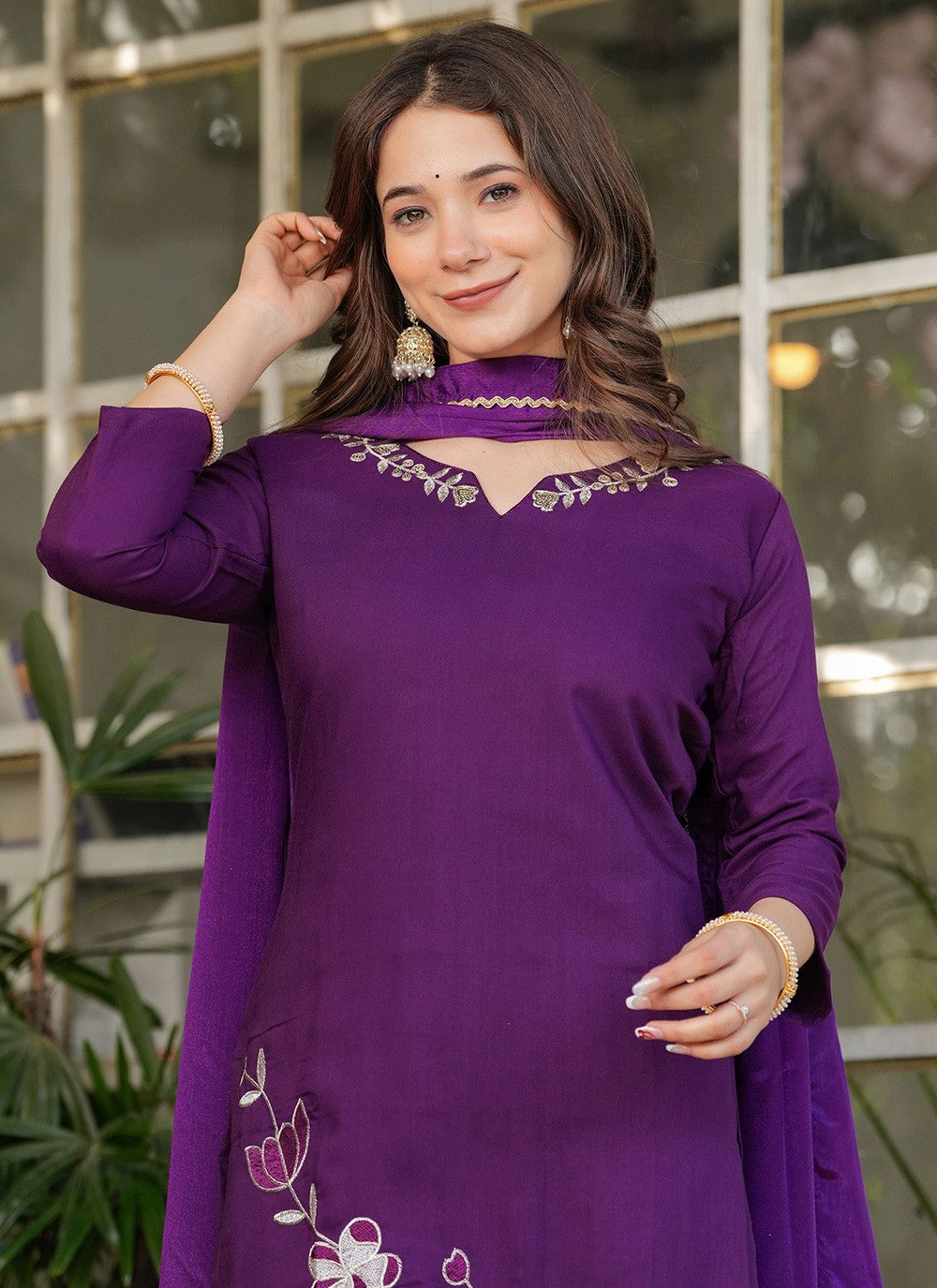 Embroidered Rayon Wine Salwar Suit T6089