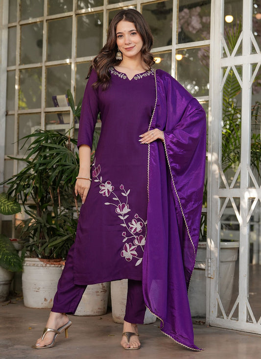 Embroidered Rayon Wine Salwar Suit T6089