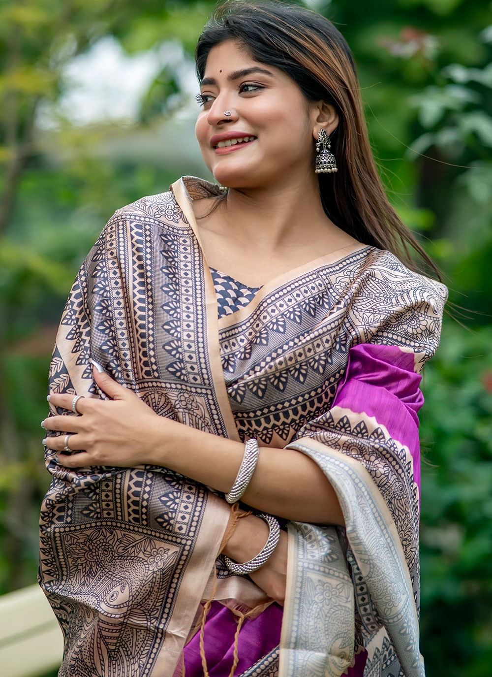Contemporary Printed Tussar Silk Saree - S6692