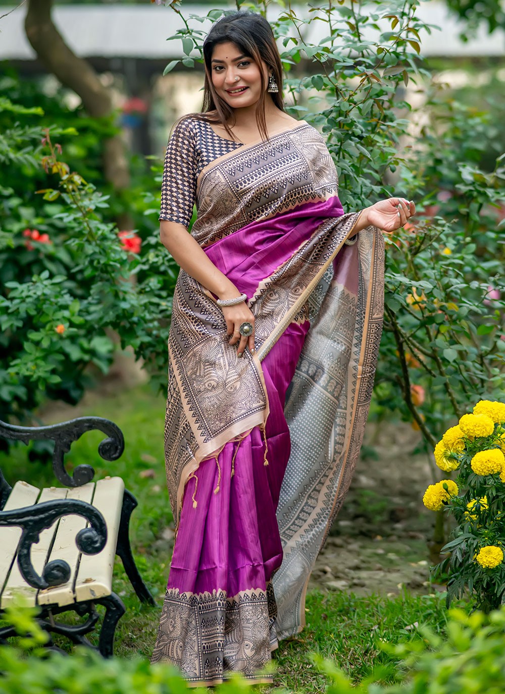 Contemporary Printed Tussar Silk Saree - S6692