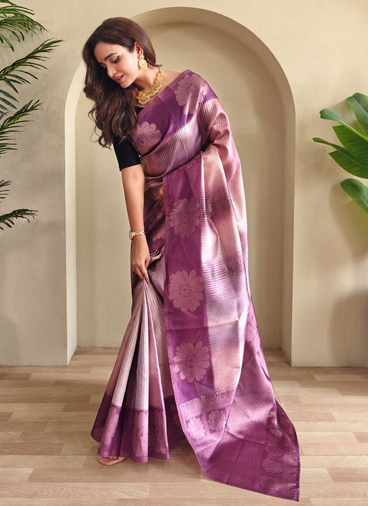 Wine Silk Trendy Saree Weaving Zari S17291