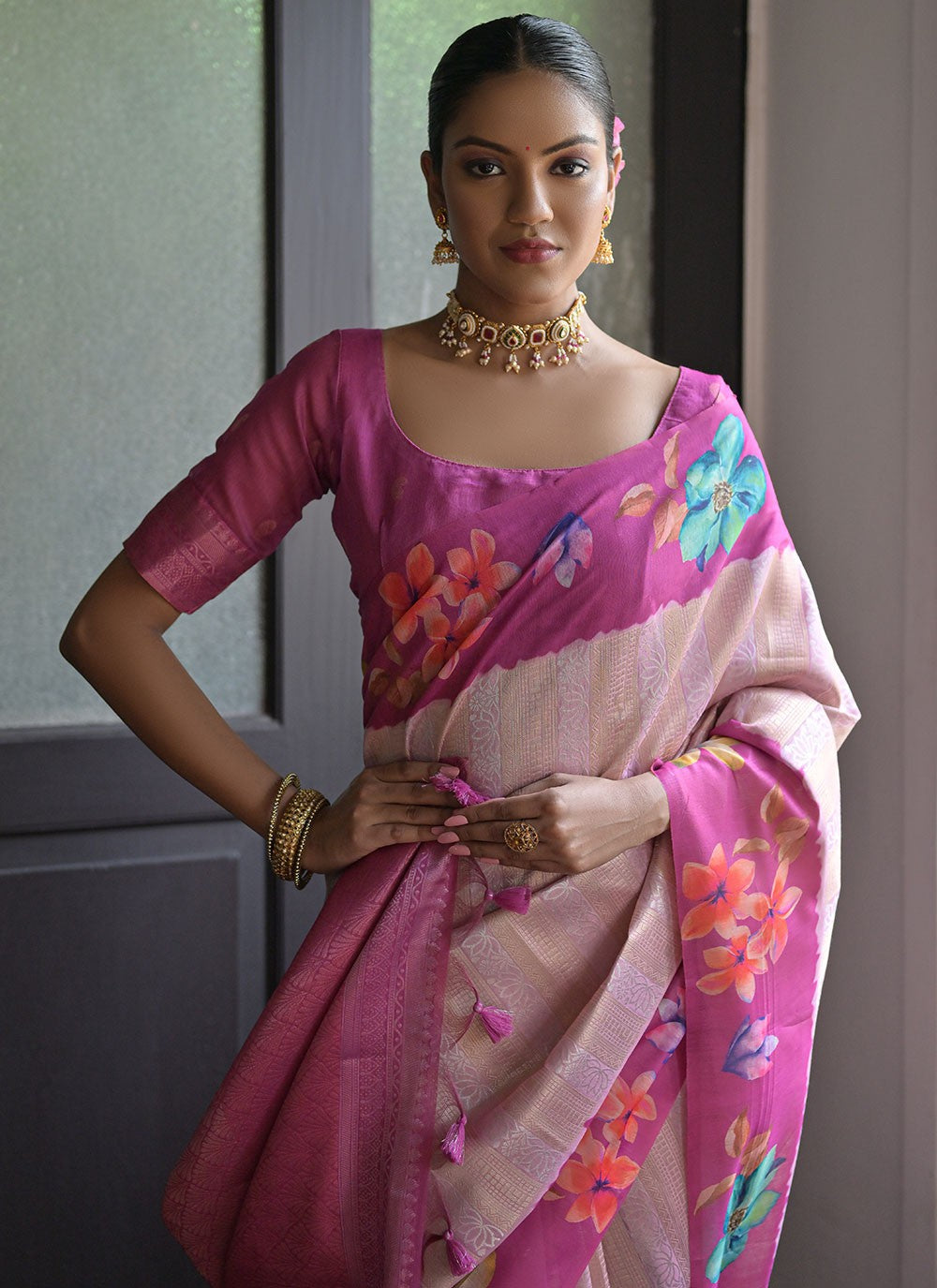 Classic Floral Printed Banarasi Silk Saree - S6682