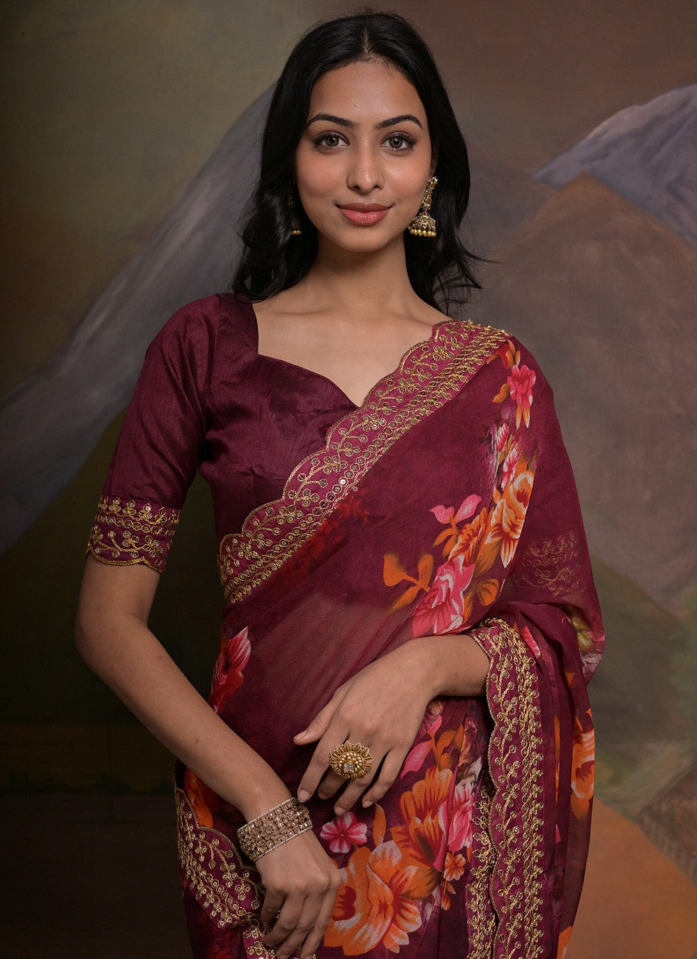 Trendy Border Work Georgette Saree - S5351