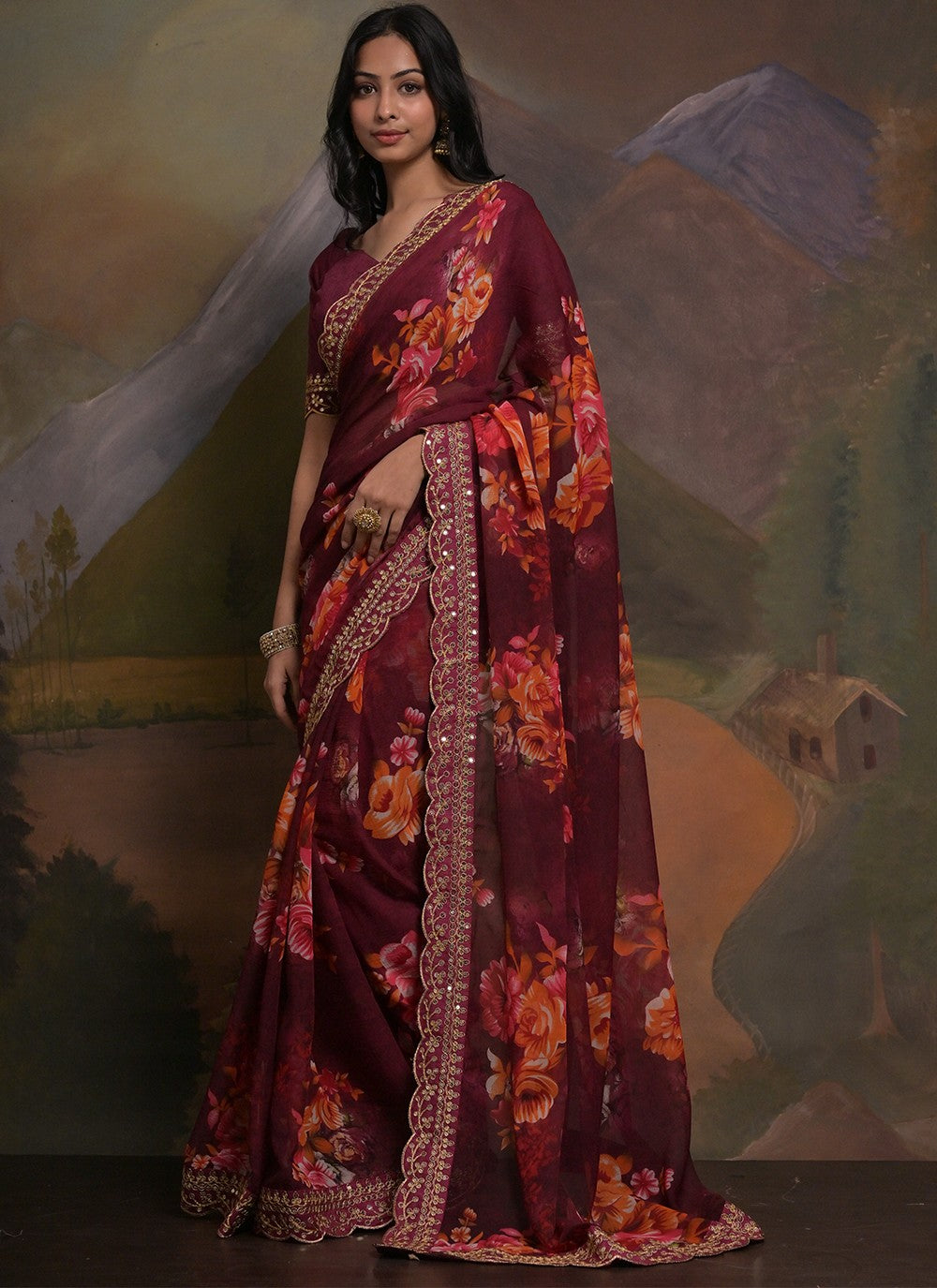 Trendy Border Work Georgette Saree - S5351