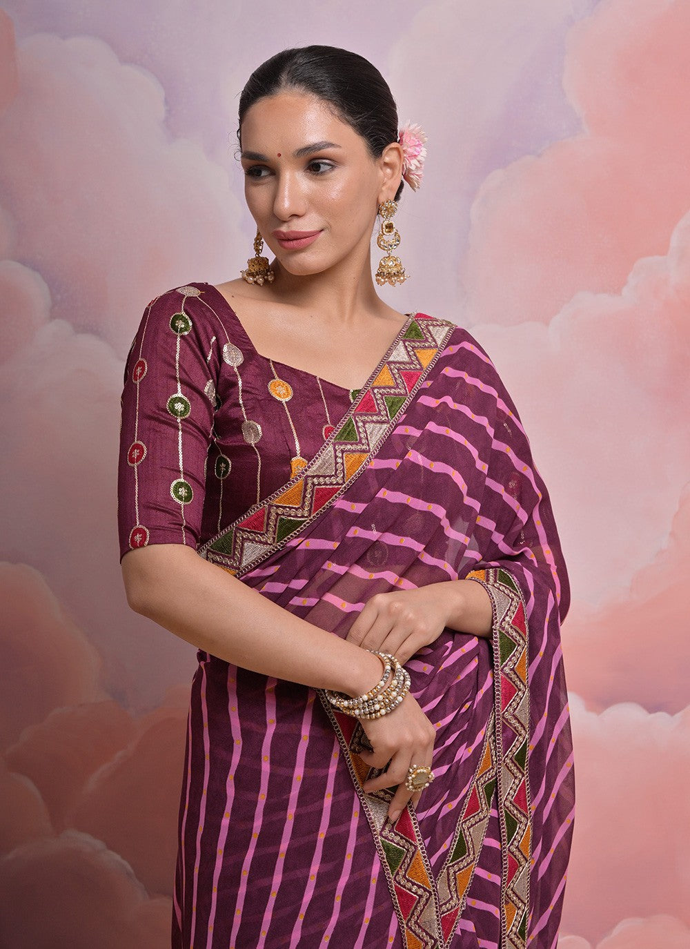 Trendy Border Work Georgette Saree - S4872