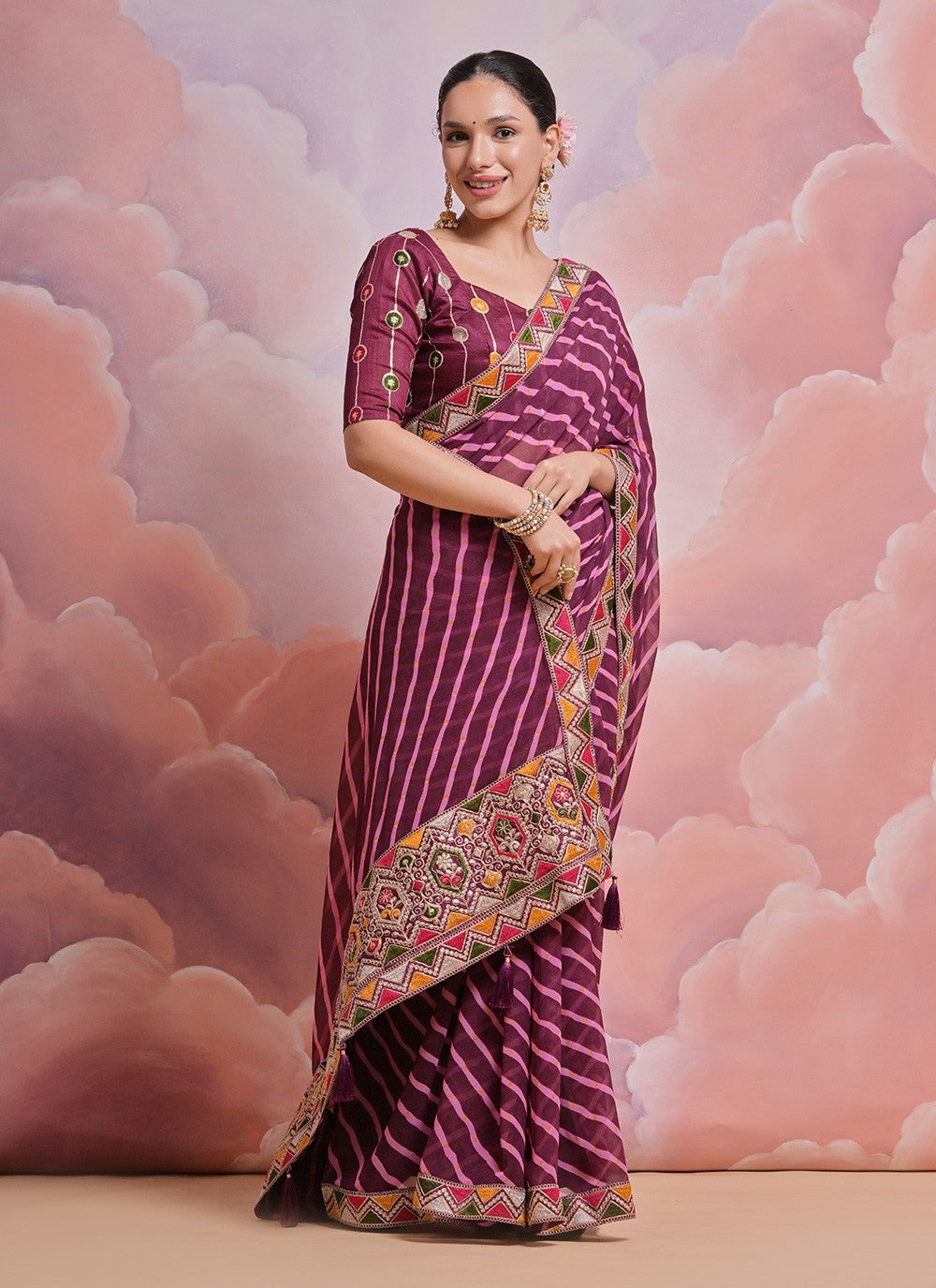Trendy Border Work Georgette Saree - S4872