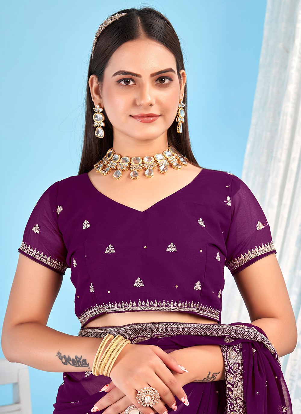 Classic Embroidered Georgette Saree - S7270