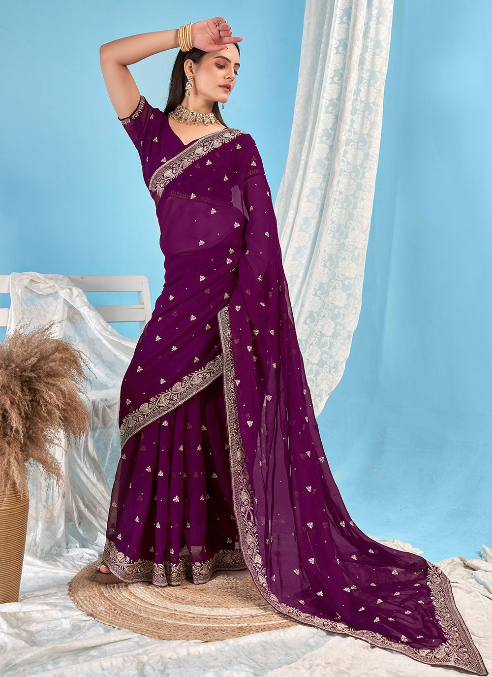 Classic Embroidered Georgette Saree - S7270