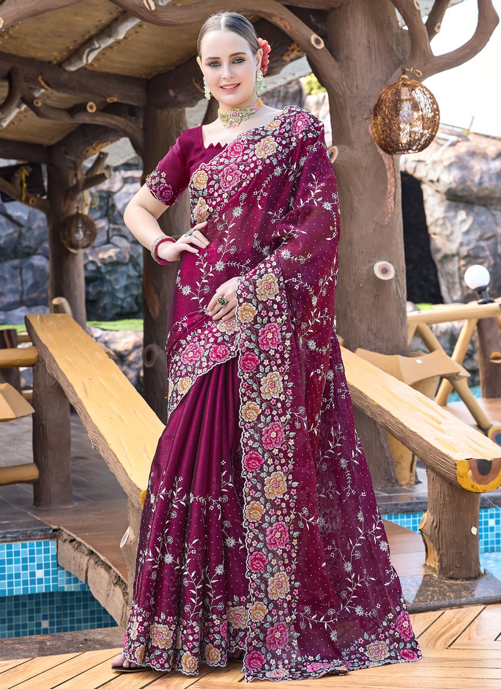 Classic Embroidered Jimmy Chu Saree - S9427