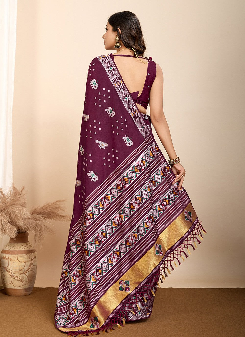 Trendy Saree Meenakari Wine Silk Saree S13487