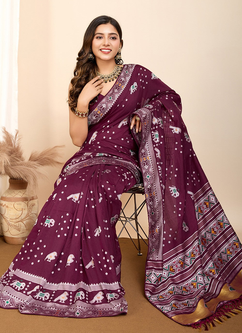 Trendy Saree Meenakari Wine Silk Saree S13487