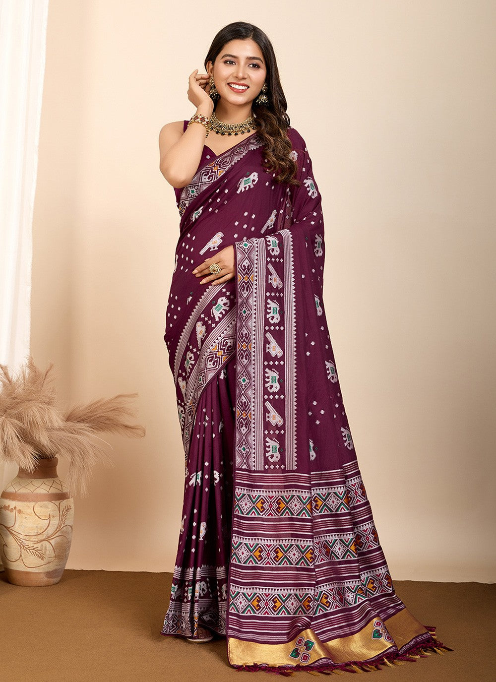 Trendy Saree Meenakari Wine Silk Saree S13487