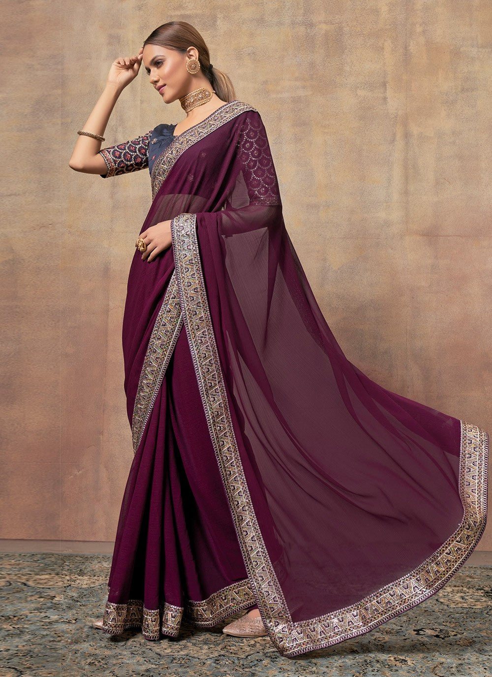 Traditional Embroidered Chiffon Saree - S6060