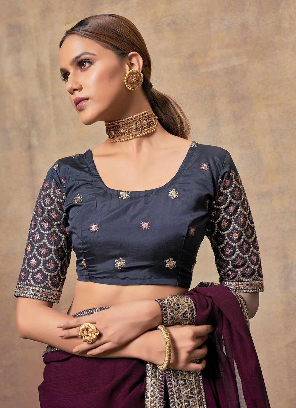 Traditional Embroidered Chiffon Saree - S6060