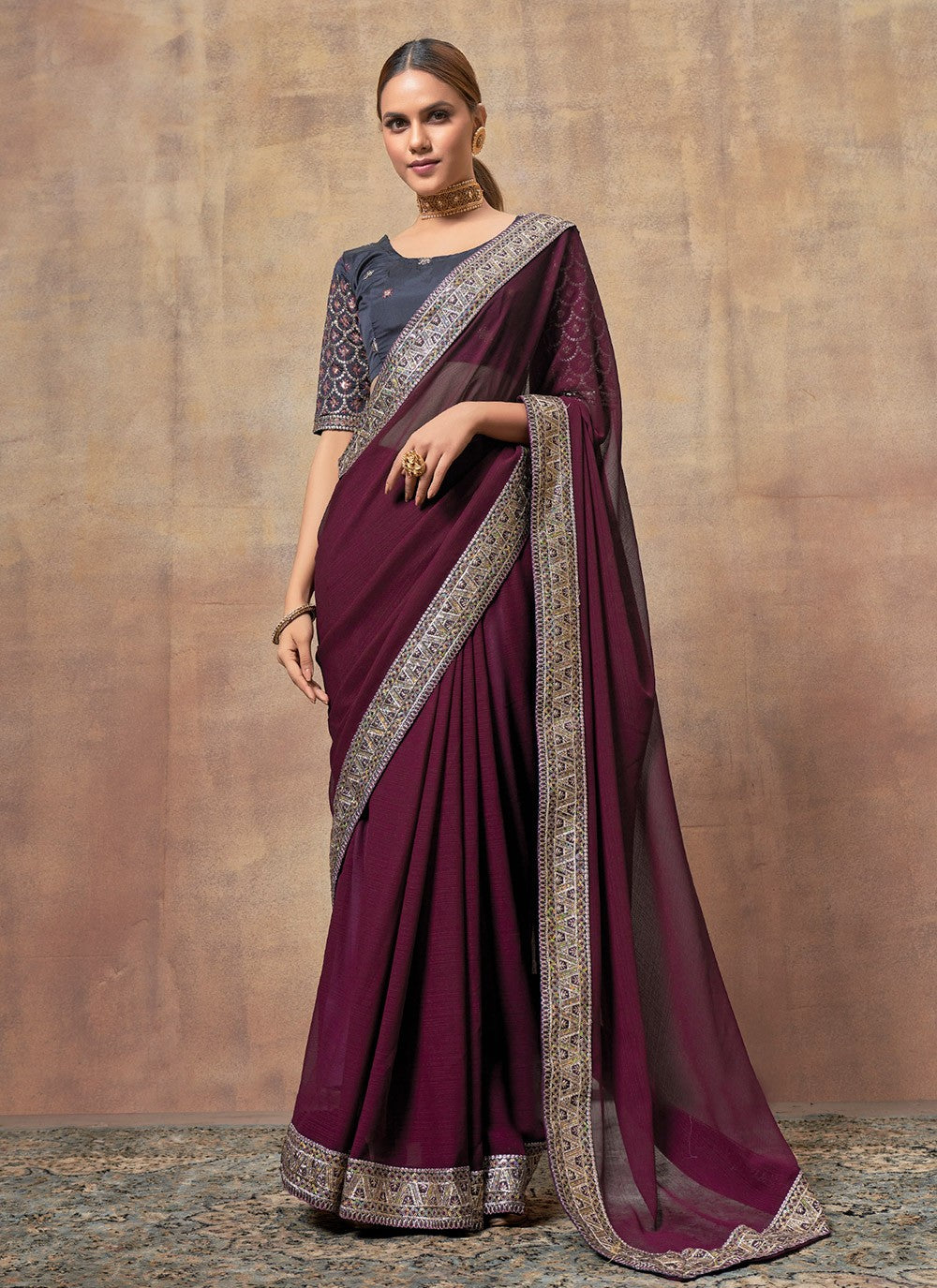 Traditional Embroidered Chiffon Saree - S6060