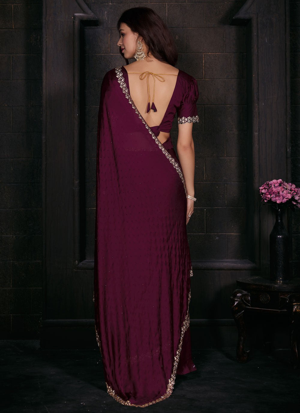 Contemporary Zircon Georgette Satin Saree - S5674