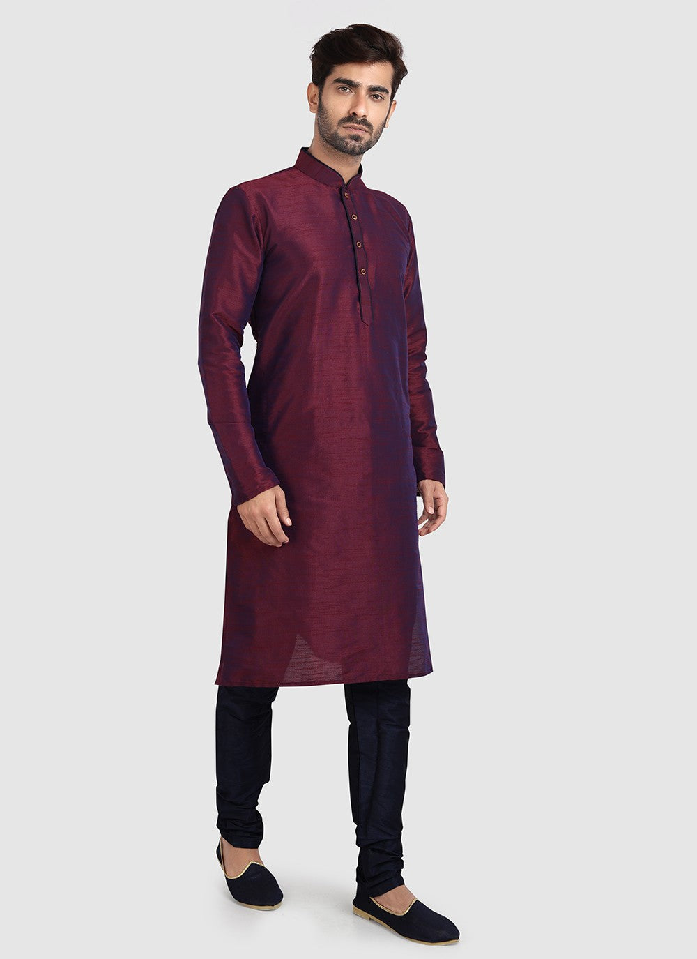 Plain Art Silk Wine Kurta Pyjama - M3424