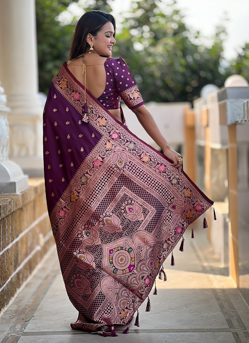 Wine Banarasi Silk Classic Saree Printed S17122
