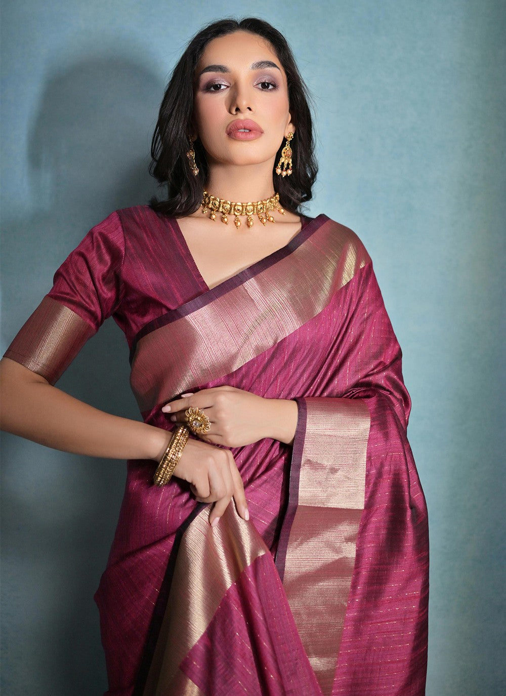 Trendy Woven Raw Silk Saree - S5074