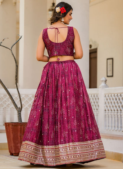 Digital Print Georgette Wine Lehenga - L3313