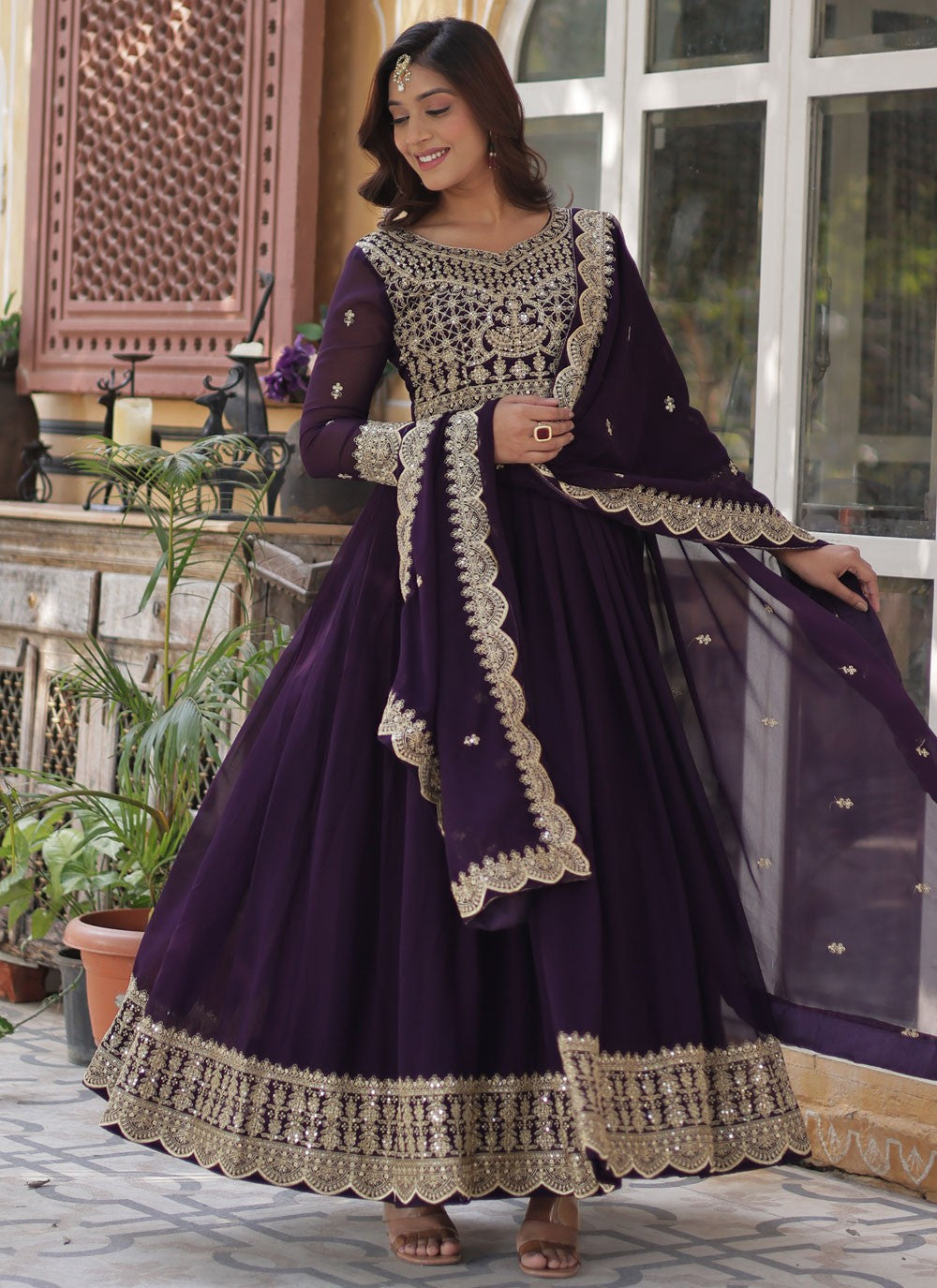 Embroidered Faux Crepe Gown - G1873