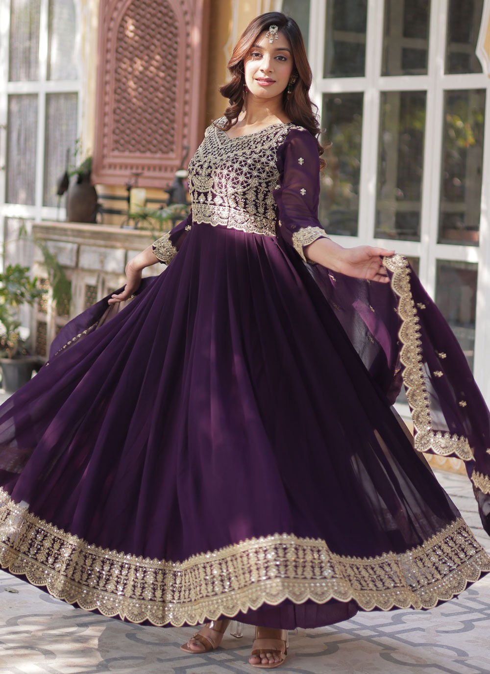 Embroidered Faux Crepe Gown - G1873