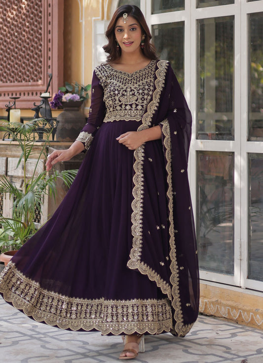 Embroidered Faux Crepe Gown - G1873