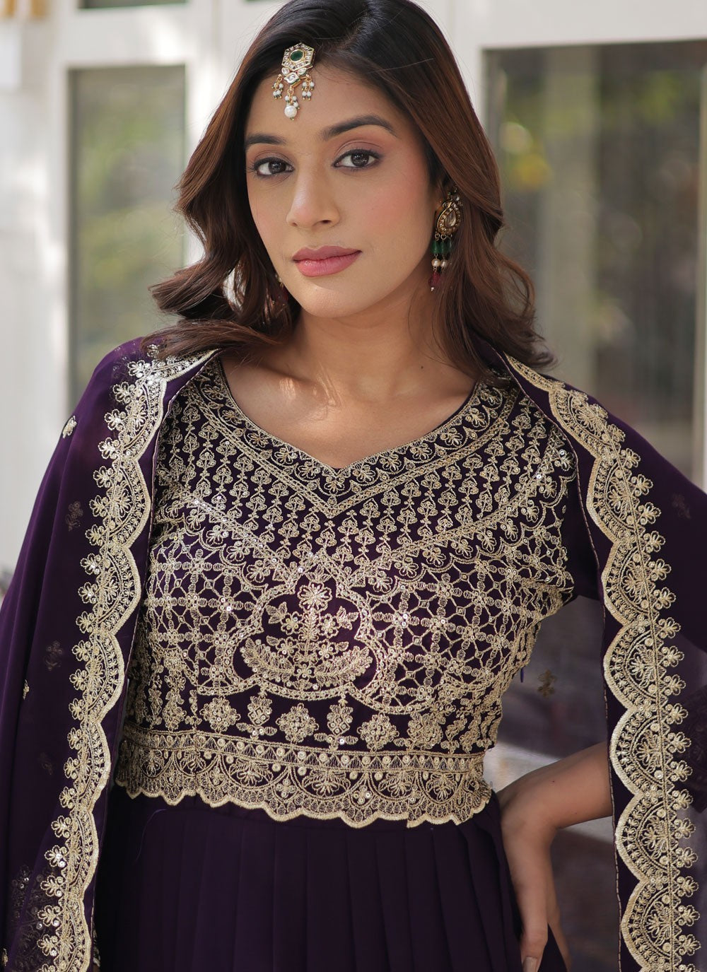 Embroidered Faux Crepe Gown - G1873