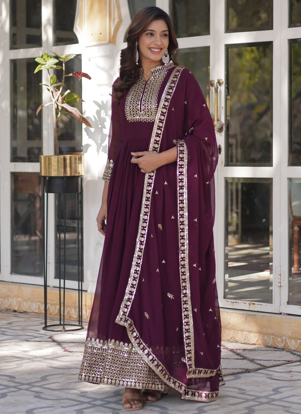 Embroidered Faux Georgette Gown - G1803
