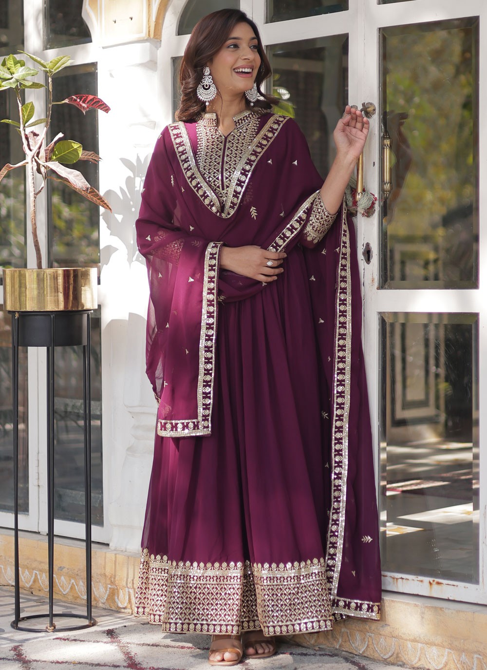 Embroidered Faux Georgette Gown - G1803