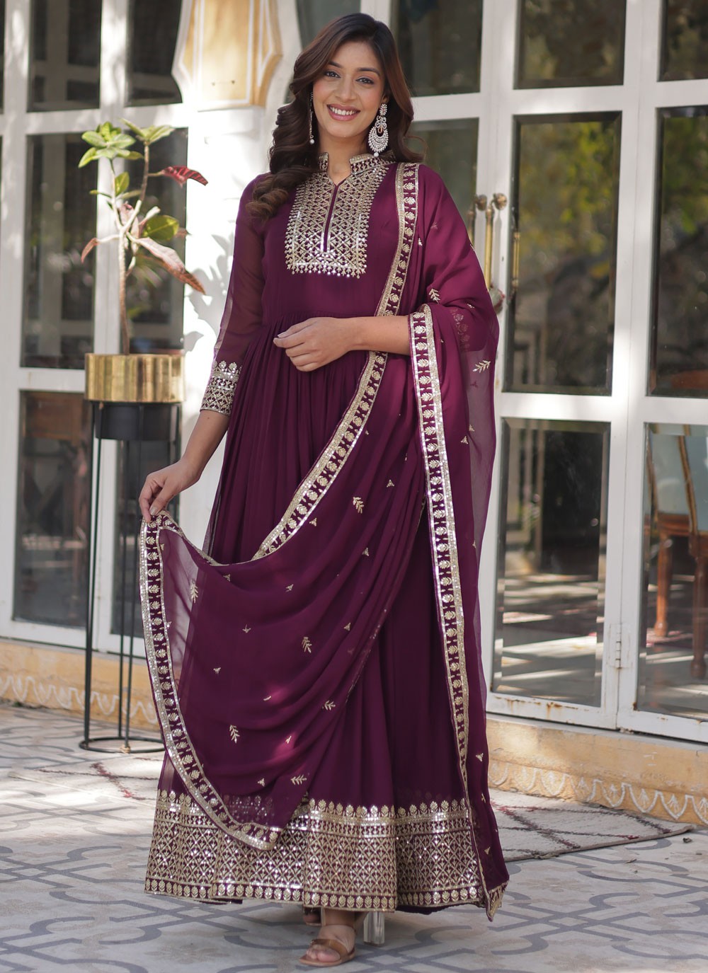 Embroidered Faux Georgette Gown - G1803