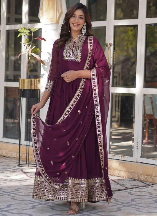 Embroidered Faux Georgette Gown - G1803