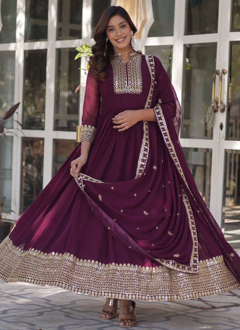 Embroidered Faux Georgette Gown - G1803