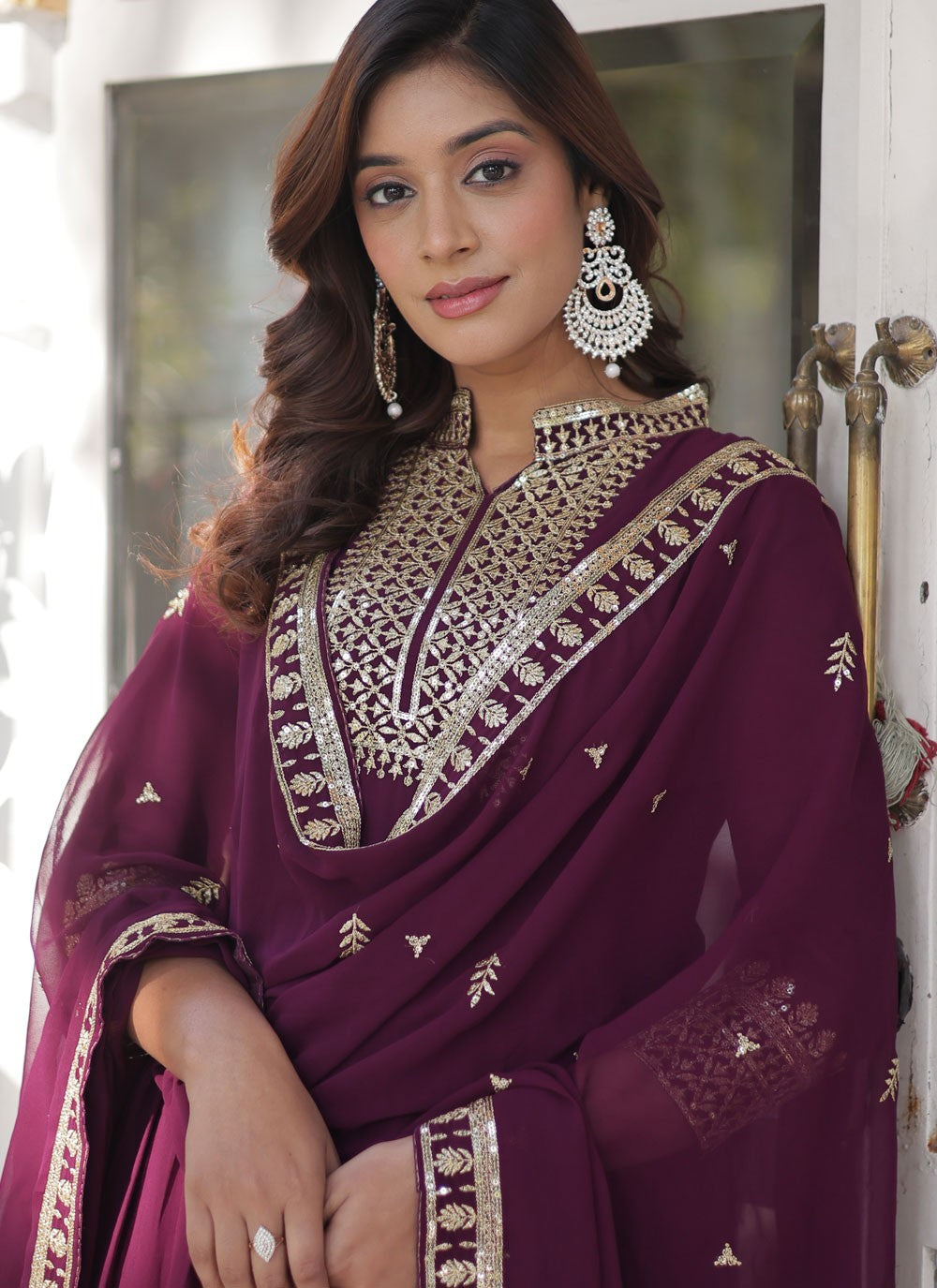 Embroidered Faux Georgette Gown - G1803