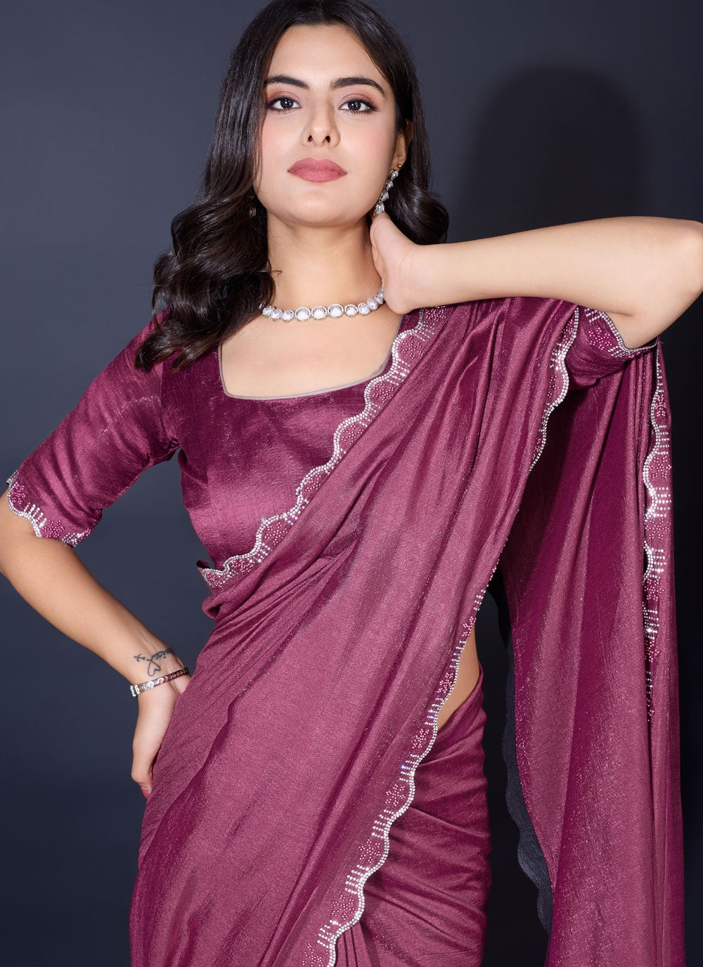 Trendy Fancy Work Shimmer Saree - S8818